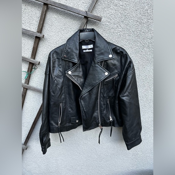 Mango Genuine Leather Biker Jacket in Black - Picture 7 of 14